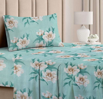 VAS COLLECTIONS Cotton Single Flat 160 TC Printed Bedsheet(Pack of 1, Light Green)