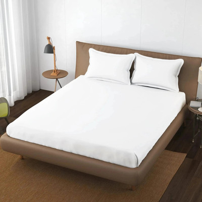 ANS 300 TC Cotton King Solid Flat Bedsheet(Pack of 1, White)