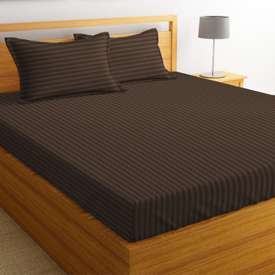 VAS COLLECTIONS 220 TC Cotton Double Striped Flat Bedsheet(Pack of 1, Coffey)