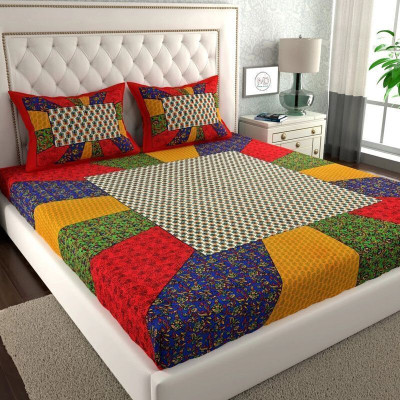 Mohini Dyeing Cotton Double Flat 144 TC Printed Bedsheet(Pack of 1, Red)