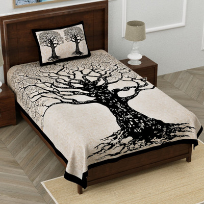 Unique Choice 220 TC Cotton Single Self Design Flat Bedsheet(Pack of 1, Black)