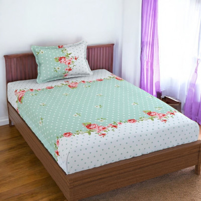 HOMYBEES 101 TC Cotton Single Abstract Flat Bedsheet(Pack of 1, Green)