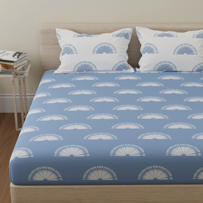 Huesland Cotton Double Flat 144 TC Printed Bedsheet(Pack of 1, Powder Blue & White)
