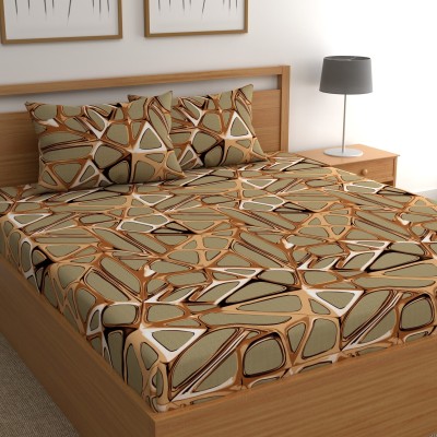 CG Homes 160 TC Cotton Double Printed Flat Bedsheet(Pack of 1, Golden)