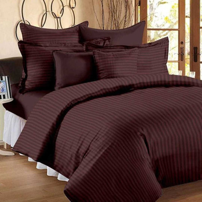 Dokarn Satin King Flat 350 TC Striped Bedsheet(Pack of 1, Coffee)
