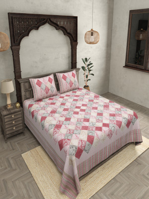 JAIPUR FABRIC 210 TC Cotton Double Abstract Flat Bedsheet(Pack of 1, Pink)