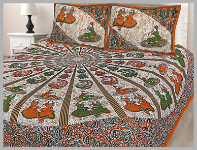 JAIPUR PRINTS Cotton Double Flat 160 TC Jaipuri Prints Bedsheet(Pack of 1, Brown)