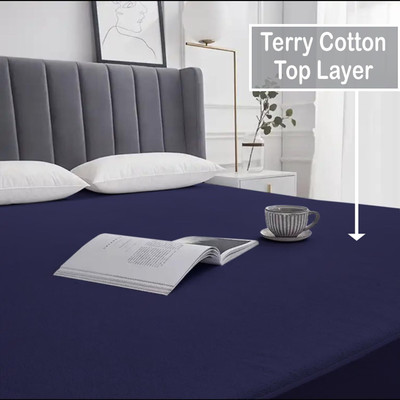 AGS ACTIVE Cotton Double Fitted (Elastic) 220 TC Solid Bedsheet(Pack of 1, Blue)