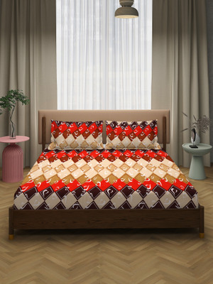 EVOKK INDIA Microfiber Double Flat 144 TC 3D Printed Bedsheet(Pack of 1, Orange)