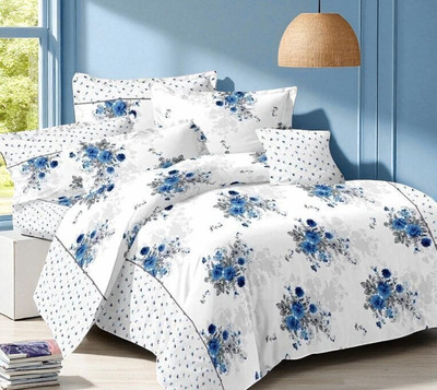 IKUKO Cotton Double Flat 210 TC Printed Bedsheet(Pack of 1, White)