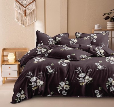 DECOR2ADMIRE 300 TC Cotton Super King Printed Flat Bedsheet(Pack of 1, Wine Floral Print)