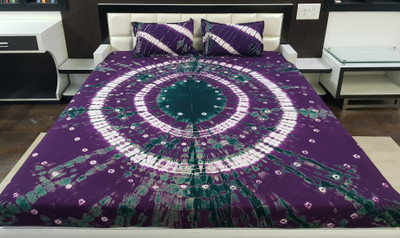 Color Nirvana 300 TC Cotton Double Printed Flat Bedsheet(Pack of 1, Violet And Green)