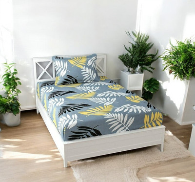 HOMYBEES 220 TC Cotton Single Abstract Fitted (Elastic) Bedsheet(Pack of 1, Multicolor)