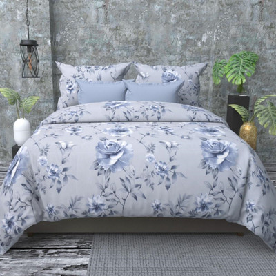 Faranvi Cotton Double Flat 180 TC Floral Bedsheet(Pack of 1, Grey)