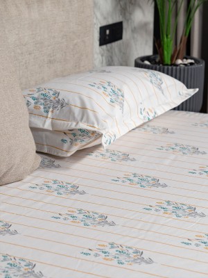 Urban Space 200 TC Cotton Double Floral Flat Bedsheet(Pack of 1, Yellow Dahlia)