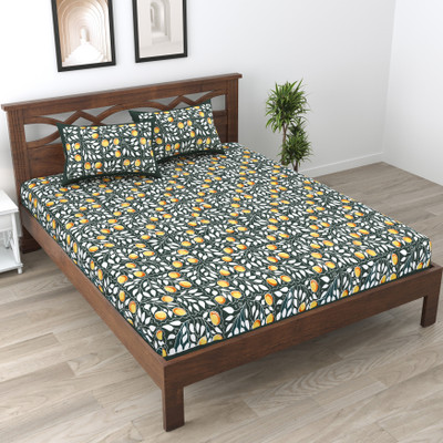 Cosito 144 TC Cotton Double Jaipuri Prints Flat Bedsheet(Pack of 1, Grey)