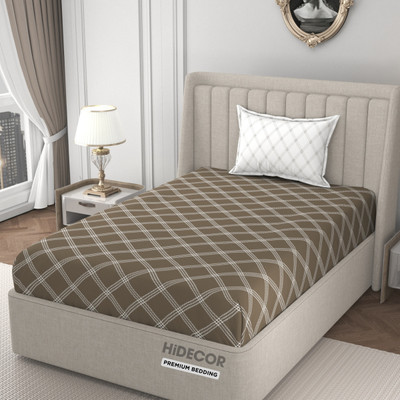 HIDECOR 280 TC Microfiber Single Geometric Flat Bedsheet(Pack of 1, Beige & White)