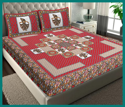 JAIPUR PRINTS Cotton Double Flat 240 TC Jaipuri Prints Bedsheet(Pack of 1, Red)