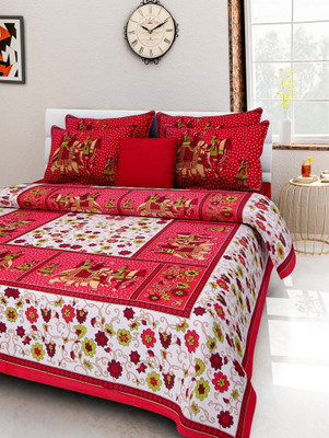 E ELMA Cotton Double Flat 144 TC Jaipuri Prints Bedsheet(Pack of 1, Multicolor)