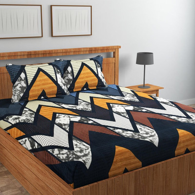 subhani Polycotton Double Flat 300 TC Motifs Bedsheet(Pack of 1, Brown, Black)