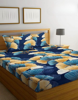 SPSON'S HANDLOOM Cotton Double Flat 144 TC Floral Bedsheet(Pack of 1, Green)