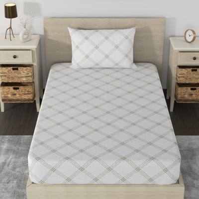 Huesland 186 TC Cotton Single Geometric Flat Bedsheet(Pack of 1, White (Brandon Beige Pattern))