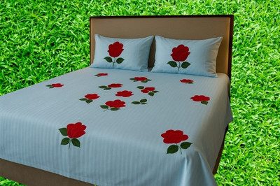 DEEPMAALA TEXTILES 180 TC Polycotton Double Embroidered Flat Bedsheet(Pack of 1, POLY:EMBROD:SKY BLUE)