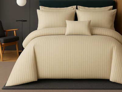 Cozyhaven Cotton Double Flat 230 TC Striped Bedsheet(Pack of 1, Cream)