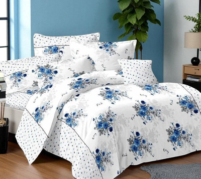 HALEN Cotton Double Flat 210 TC Printed Bedsheet(Pack of 1, White)