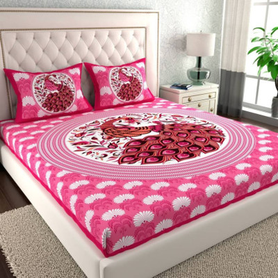 COZYKO Cotton Double Flat 144 TC Floral Bedsheet(Pack of 1, Pink)