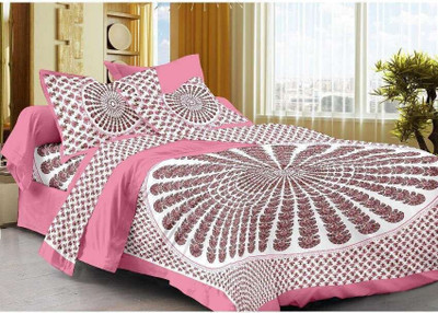 RADHA RANI COLLECTION Cotton Double Flat 140 TC Floral Bedsheet(Pack of 1, Pink)