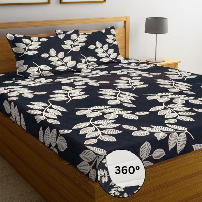 Swizier 200 TC Cotton King, Double Floral Fitted (Elastic) Bedsheet(Pack of 1, Soft Cotton King Fitted Bedsheet 78x72 with 2 Large Pillow Covers, Black)