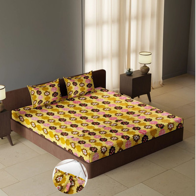 CARLTON LONDON 104 TC Cotton Queen Geometric Fitted (Elastic) Bedsheet(Pack of 1, Multicolor64)