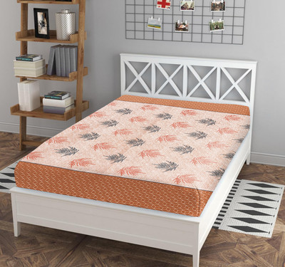 SPANGLE 144 TC Polycotton Single Printed Flat Bedsheet(Pack of 1, Peach, Brown)