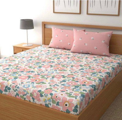 SHIRIN CREATION Microfiber King Flat 350 TC Floral Bedsheet(Pack of 1, Baby pink, Multicolor)