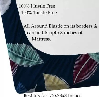 ikaan décor Cotton, Polyester King Fitted (Elastic) 240 TC Printed Bedsheet(Pack of 1, Blue)