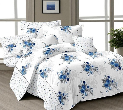 Ibra Polycotton Double Flat 210 TC Printed Bedsheet(Pack of 1, White)