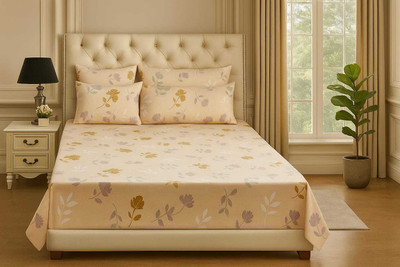 SheetZoner Polycotton King Flat 180 TC Floral Bedsheet(Pack of 1, Beige)