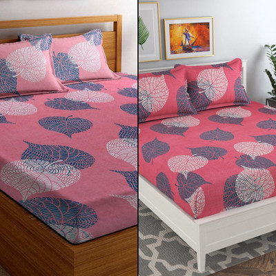 VAS COLLECTIONS 160 TC Microfiber Double Striped Flat Bedsheet(Pack of 2, Multicolor 13)