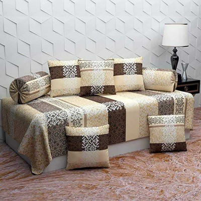 MAHI TEXTILES Polyester Checkered Diwan Set(Brown)
