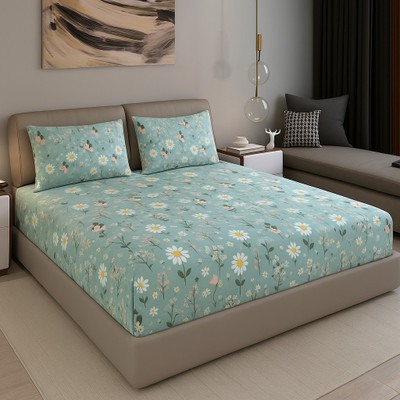 STYLISHUP Microfiber, Cotton Queen Flat 240 TC Floral Bedsheet(Pack of 1, White)