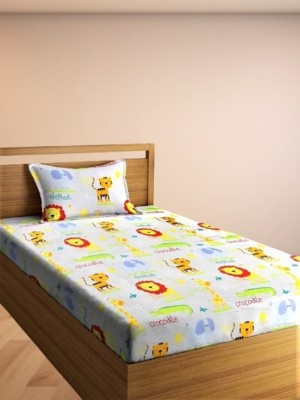 kitchDeco 180 TC Polycotton Single Cartoon Flat Bedsheet(Pack of 1, Wild Animals)