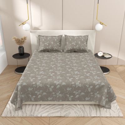 feya Cotton King Flat 180 TC Printed Bedsheet(Pack of 1, Light Grey)