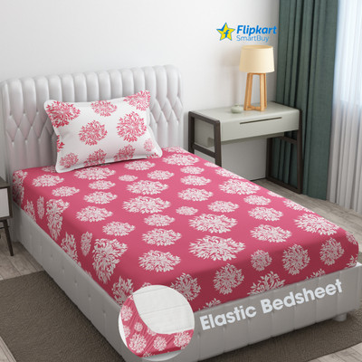 Flipkart SmartBuy 280 TC Microfiber Single Polka Fitted (Elastic) Bedsheet(Pack of 1, Mauve & White)