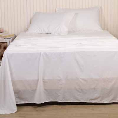 LINENWALAS 300 TC Cotton Single Solid Flat Bedsheet(Pack of 1, White)