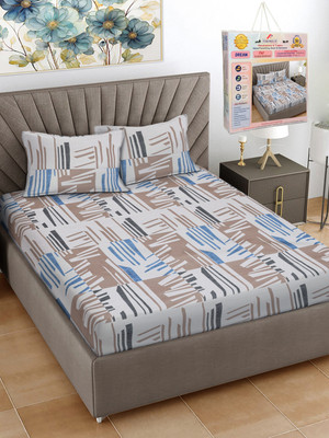 Fabinaliv 300 TC Polycotton King Abstract Flat Bedsheet(Pack of 1, Light Grey)