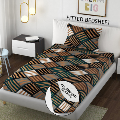 SCHp Woolen, Velvet Single Fitted (Elastic) 240 TC Printed Bedsheet(Pack of 1, B_45)