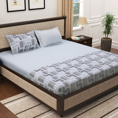 Story@home Cotton King Flat 300 TC Printed Bedsheet(Pack of 1, Grey)