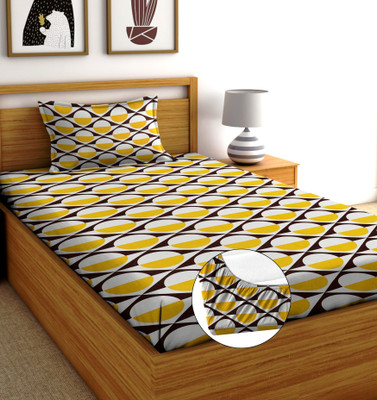 DECORHUT FAB 244 TC Cotton Double Printed Fitted (Elastic) Bedsheet(Pack of 1, Multicolor)