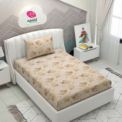 Apala Microfiber Single Flat 280 TC Floral Bedsheet(Pack of 1, Beige)